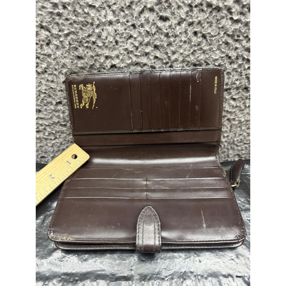 Burberry Haymarket Check Leather Bifold Continental Wallet Brown Beige 7" x 4" - Picture 3 of 10